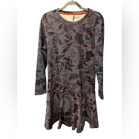 Tory Burch navy multi-color floral print long sleeve mini dress size L - Picture 2 of 10